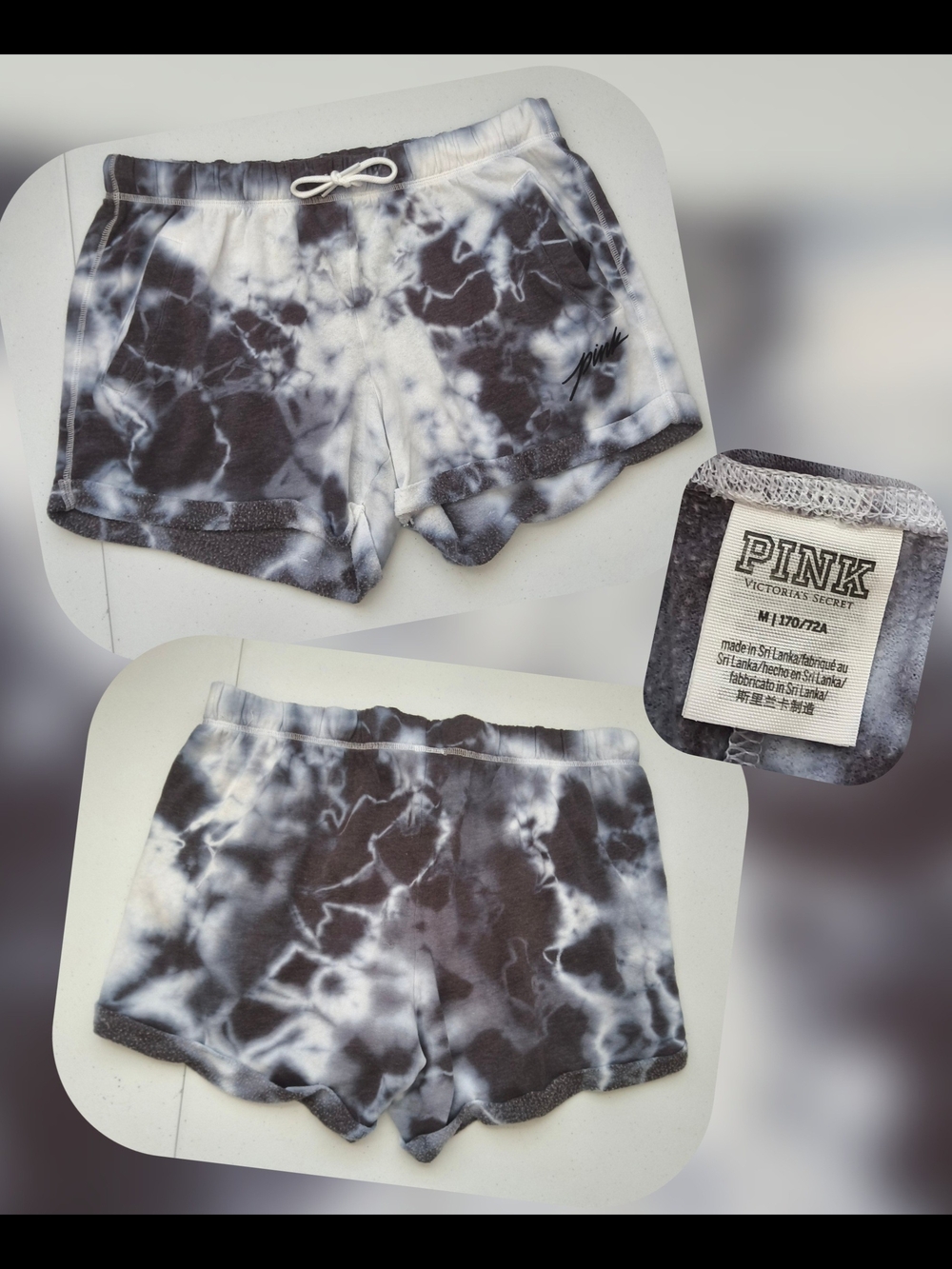 PINK Victoria's Secret Tie-Dye BoyFriend Shorts - Black & White Size Med
